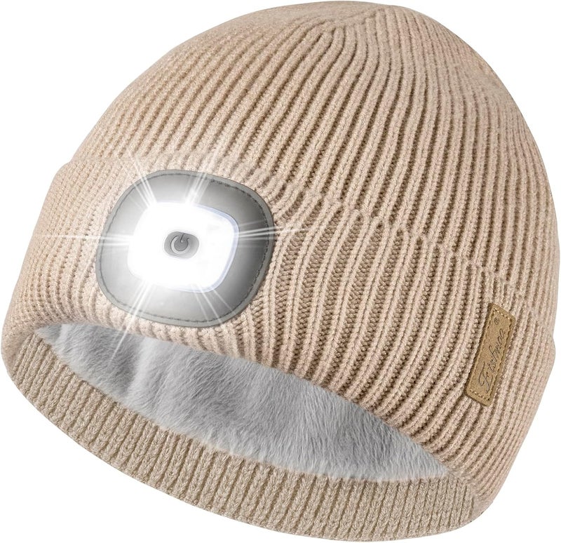 Etsfmoa Store Unisex Hat with Light,Fleece Lined Beanie Warm Knit Hat,Gifts for Men Women,Rechargeable LED Cap - Image 1